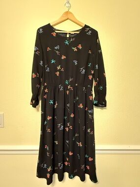 Old Navy Black Floral Long Sleeve Midi Dress